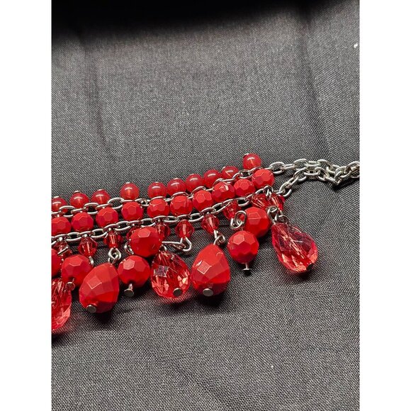 Vintage Red Beaded Dangle Bracelet With Silver Chain & Clasp - Picture 5 of 7